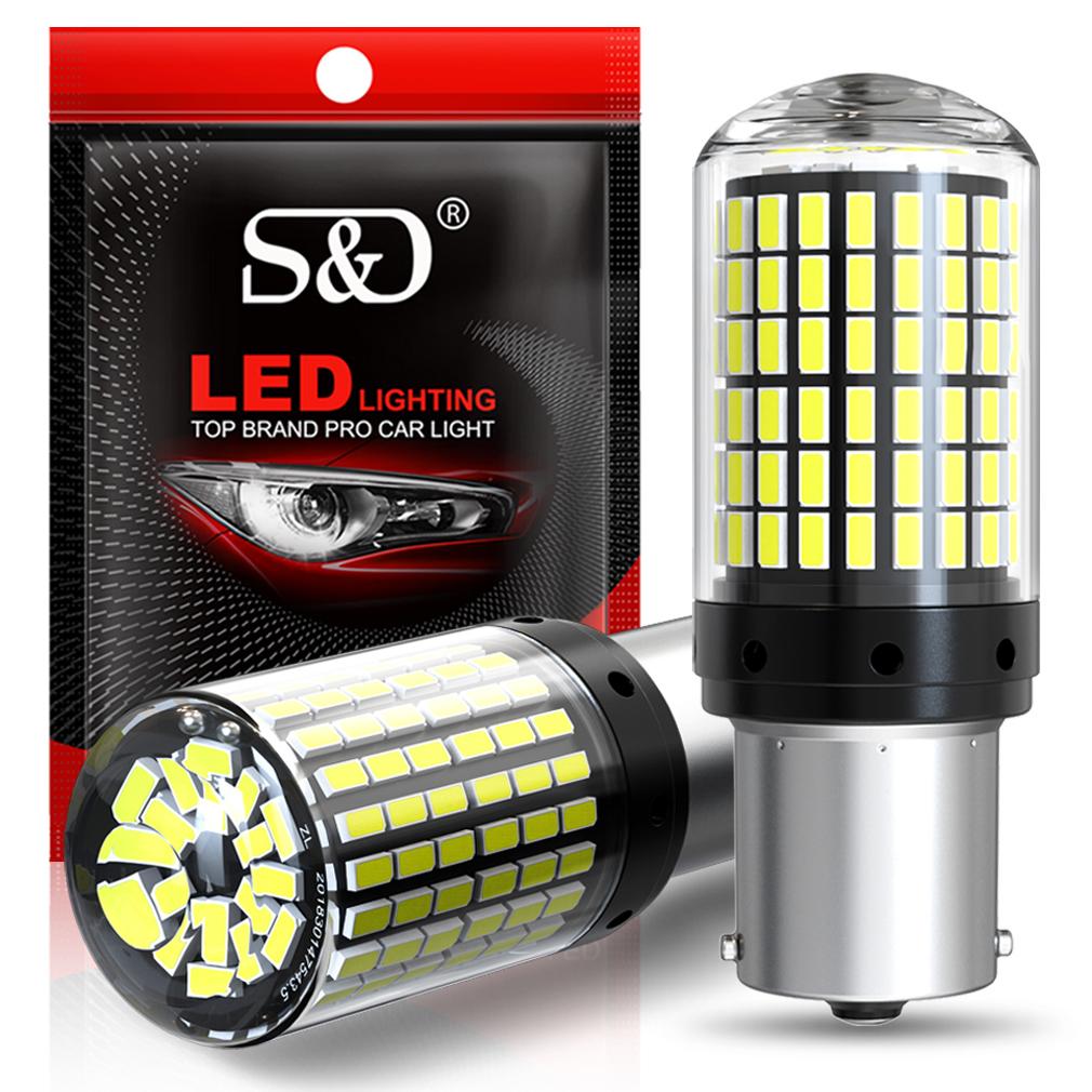 2 шт. Мощные автомобильные светодиодные лампы 1156 BA15S P21W BAU15S PY21W 1157 P21/5W T20 7440 W21W Canbus 144SMD Лампа указателя поворота Стоп-сигнал Задний фонарь Задний ход 12В