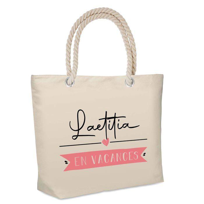 Sac de plage - PLANETEE - Laetitia en Vacances - Coton naturel - Grande contenance - Anses solides