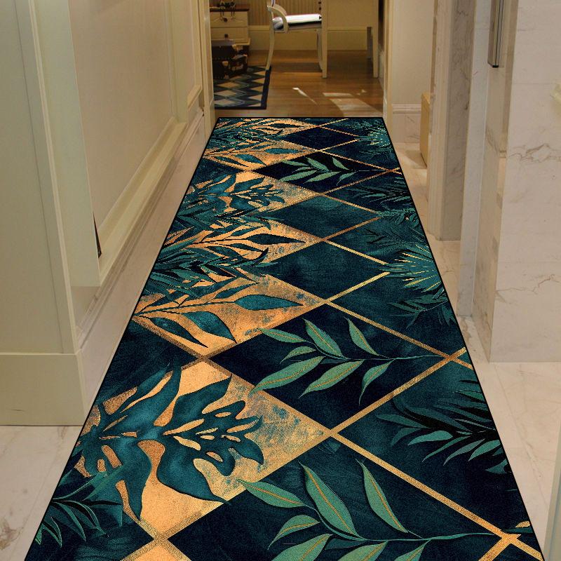 Green Plant Pattern Long Corridor Carpet Living Room Light Luxury Rug Home Hall Runner Carpet Non-slip Doorway Hallway Floor Mat