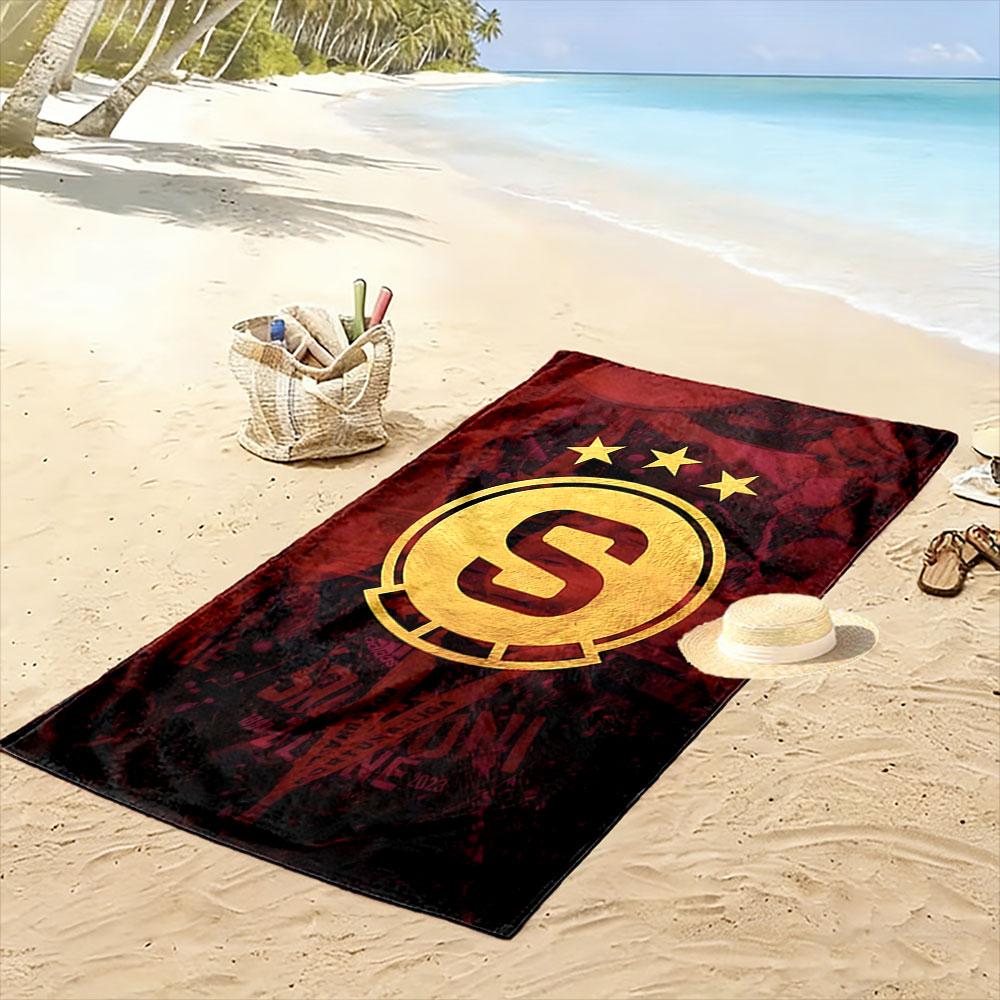 Golden "S" Emblem with Stars on Red Background Patterned beach towel quick dry perfect for travel outdoor sports jogging the beach and swimming