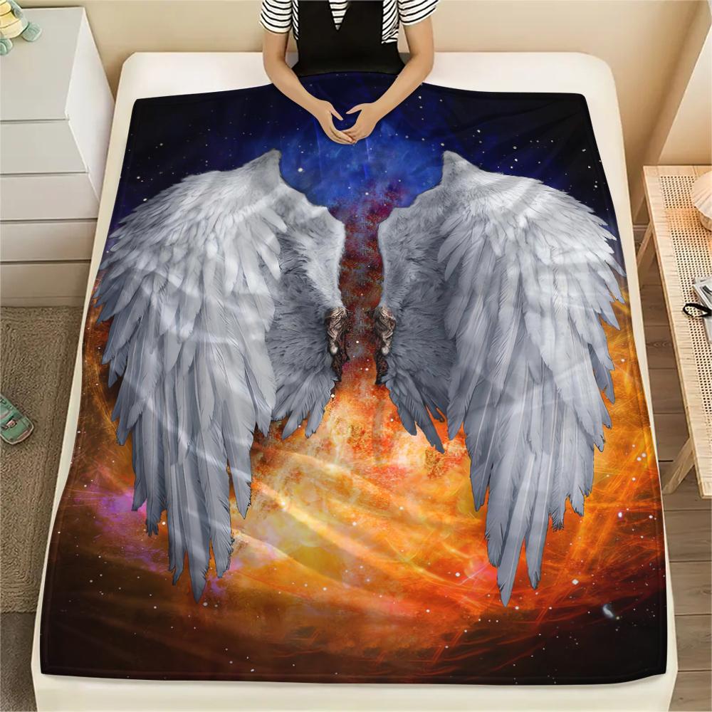 1Pc Angel Wings Print Flannel Blanket, High quality Comfortable for All Seasons, Home Decor, Warmth and Comfort, Perfect for Christmas Gifts