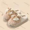 Women Cute Bow Plush Cotton Slippers 2025 Winter New Soft Thick Bottom Indoor Slippers Female Non-Slip Flat Heels Home Shoes