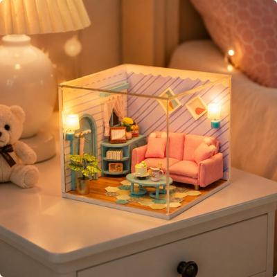 Домик-конструктор DIY с пылезащитным чехлом, деревянный набор комнат, креативный кукольный домик для любителей,