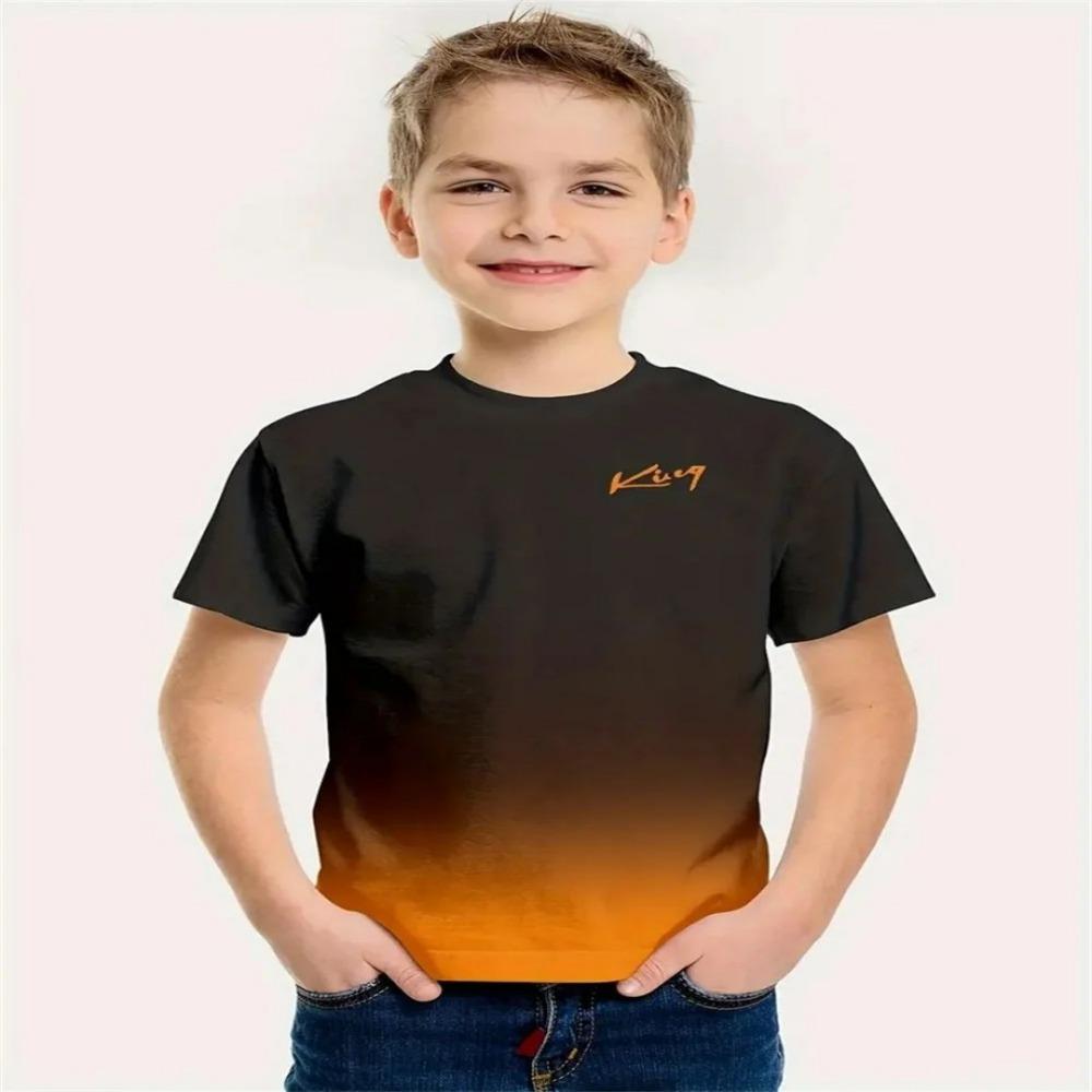 Summer new minimalist children's printed 3D short sleeved T-shirt, minimalist children's fashion T-shirt, boys' round neck T-shirt