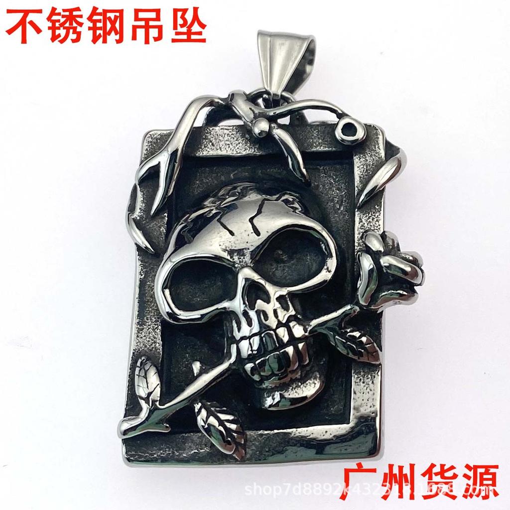 Хэллоуин Личность Хип-Хоп Трехмерный Череп Роза Нержавеющая сталь Подвеска Титановая сталь Доминирующее преувеличенное ожерелье