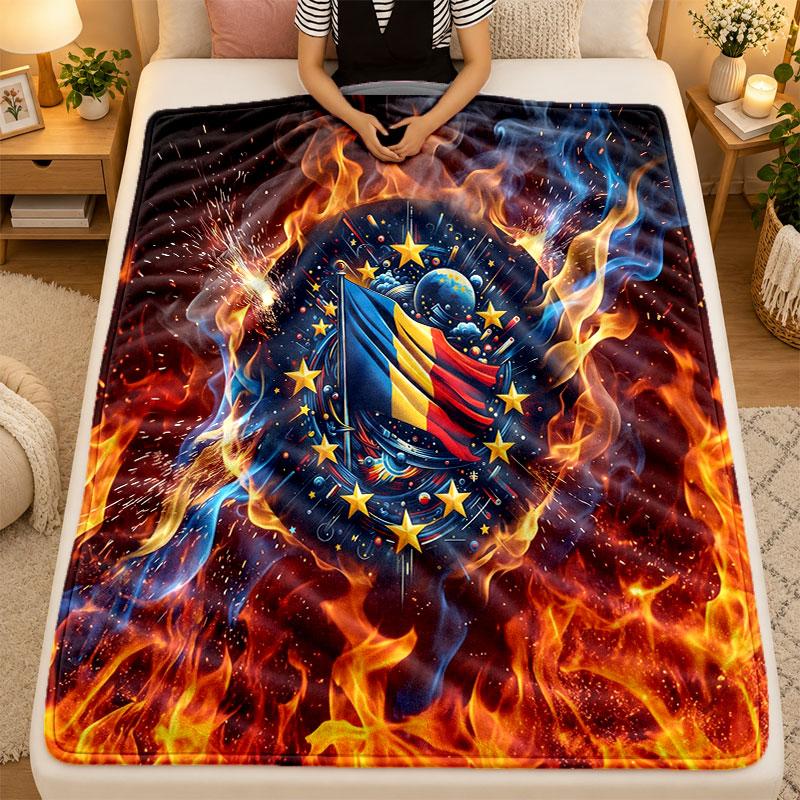 Flannel BlanketRomania Football Warm Soft Throw Blanket for Indoor Sofa Bed Living Room Use