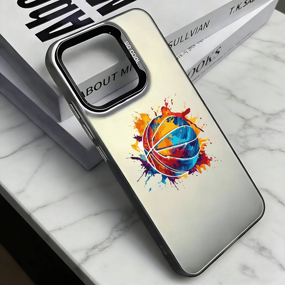 Баскетбольный расписной чехол для телефона для iPhone 17, 16, 15, 14, 13, 12, 11 Plus, Pro Max, XS, Цветная посеребренная внутренняя крышка