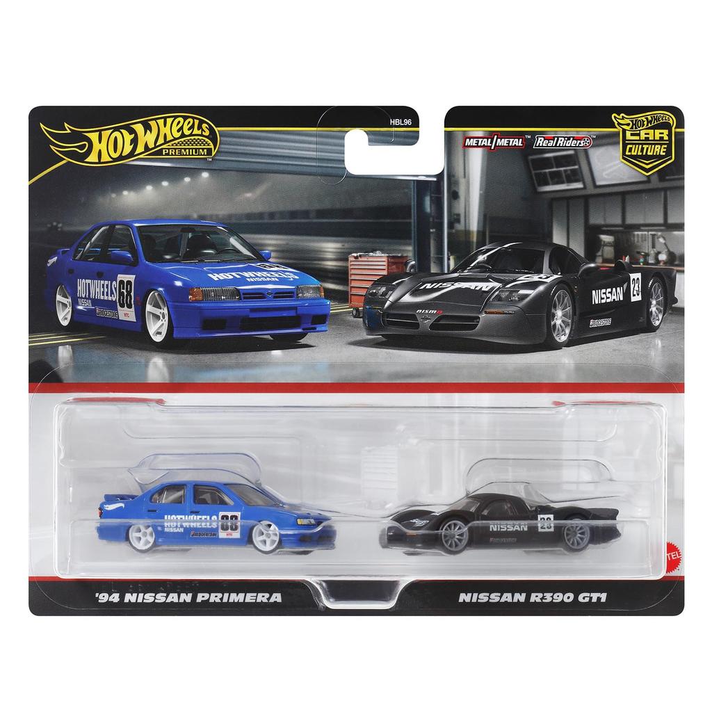 Hot Wheels Premium 2 Pack Nissan R390 Nissan Primera игрушечный мини-автомобиль для детей от 3 лет HRR74 GT1/'94 синий/черный