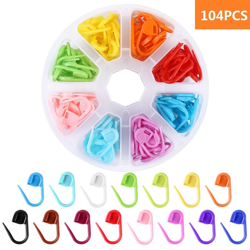 Colorful Plastic Locking Stitch Markers with Needle Clip Hook Set