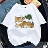Kawaii Cat Shark Women Print Funny T-shirt Girl Animal Y2K Fashion 90S Print Tops Tee Gril Black White Clothes,Drop Ship
