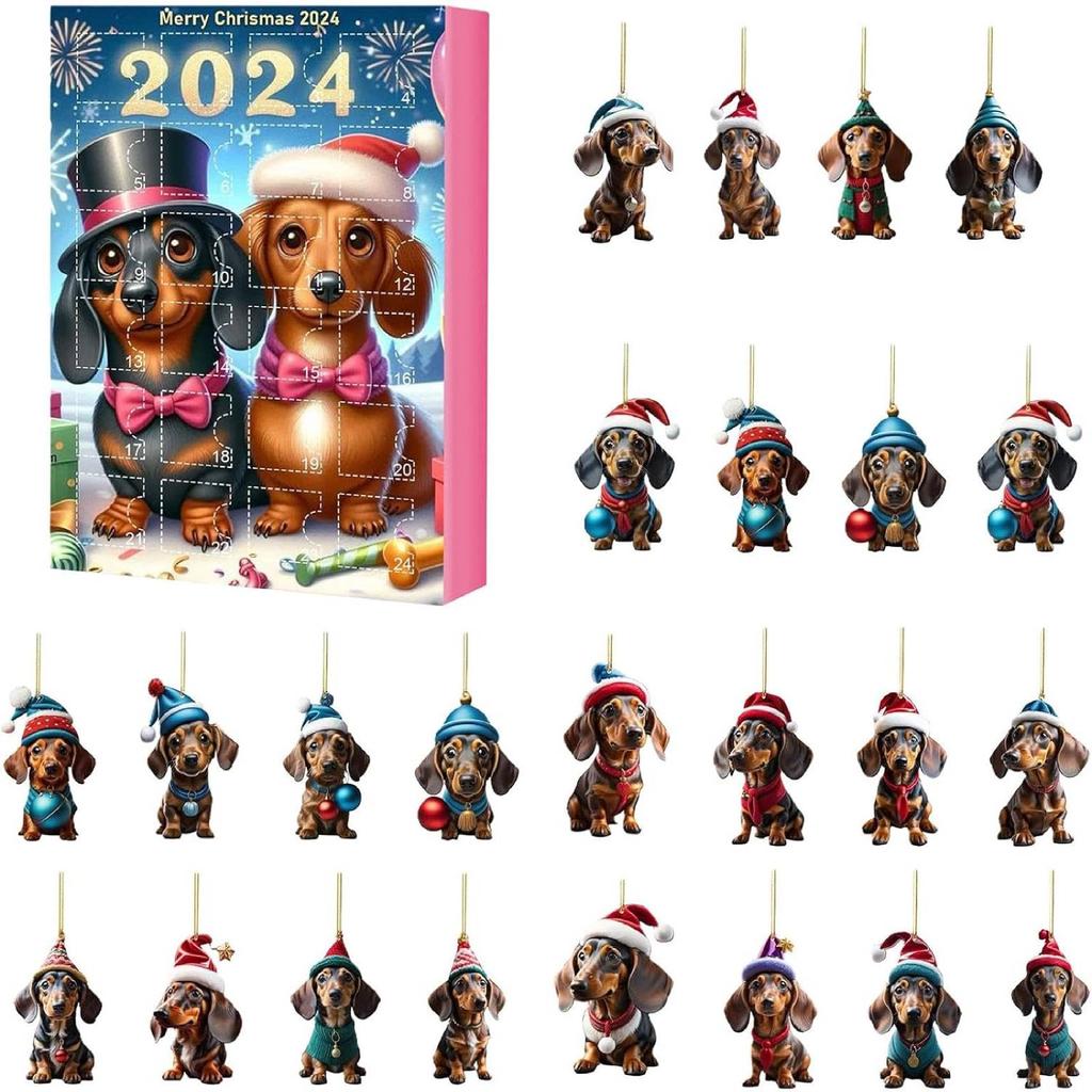 Dachshund Advent Calendar 2025 24 Days of Christmas Collectible Funny Dog Set 24 Days Xmas Countdown Calendar Gifts for Kids
