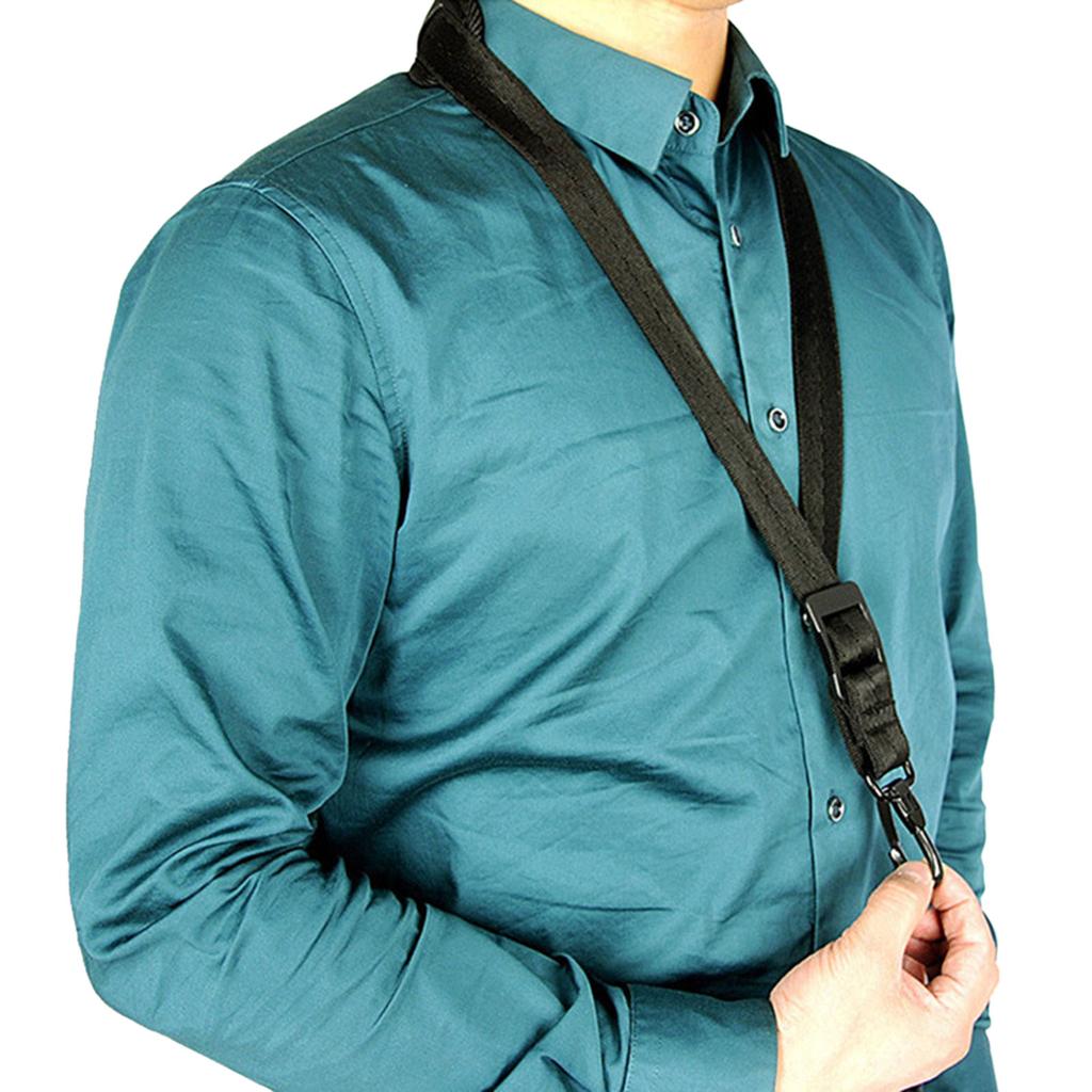Saxophone PU Leather Neck Strap with Thick Soft Padded Adjustable Buckle Black Hook for Baritone Alto Tenor Soprano Sax