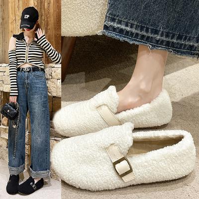 Новые меховые туфли из хлопка с толстым бархатом, удобные осенне-зимние туфли из овечьего меха и фасоли