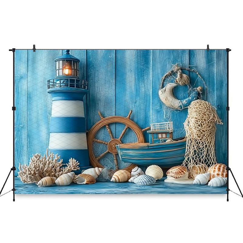 Mocsicka Фотофон День Рождения Дети Baby Shower Портретный Фон Синяя Часовая Башня Парусник Узоры Декор Фотостудия
