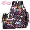 4Pcs/set Anime Cartoon Printed Backpack with Handbag Pencil Case 750Ml Water Bottler for Teenager Boy Girl Large Capacity Bookbag Schoolbag Mochila