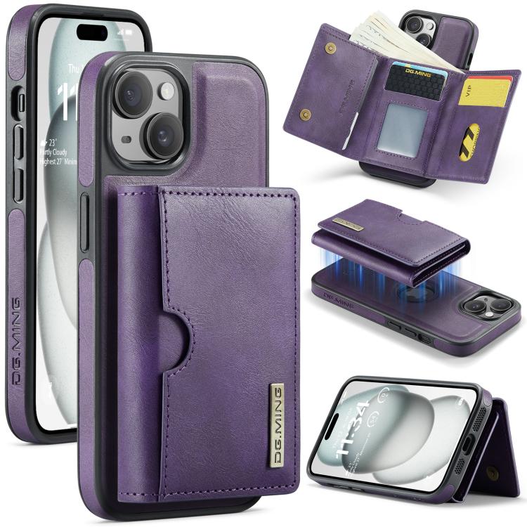 DG.MING M6 Series RFID Tri-fold Card Bag Removable Leather Phone Case