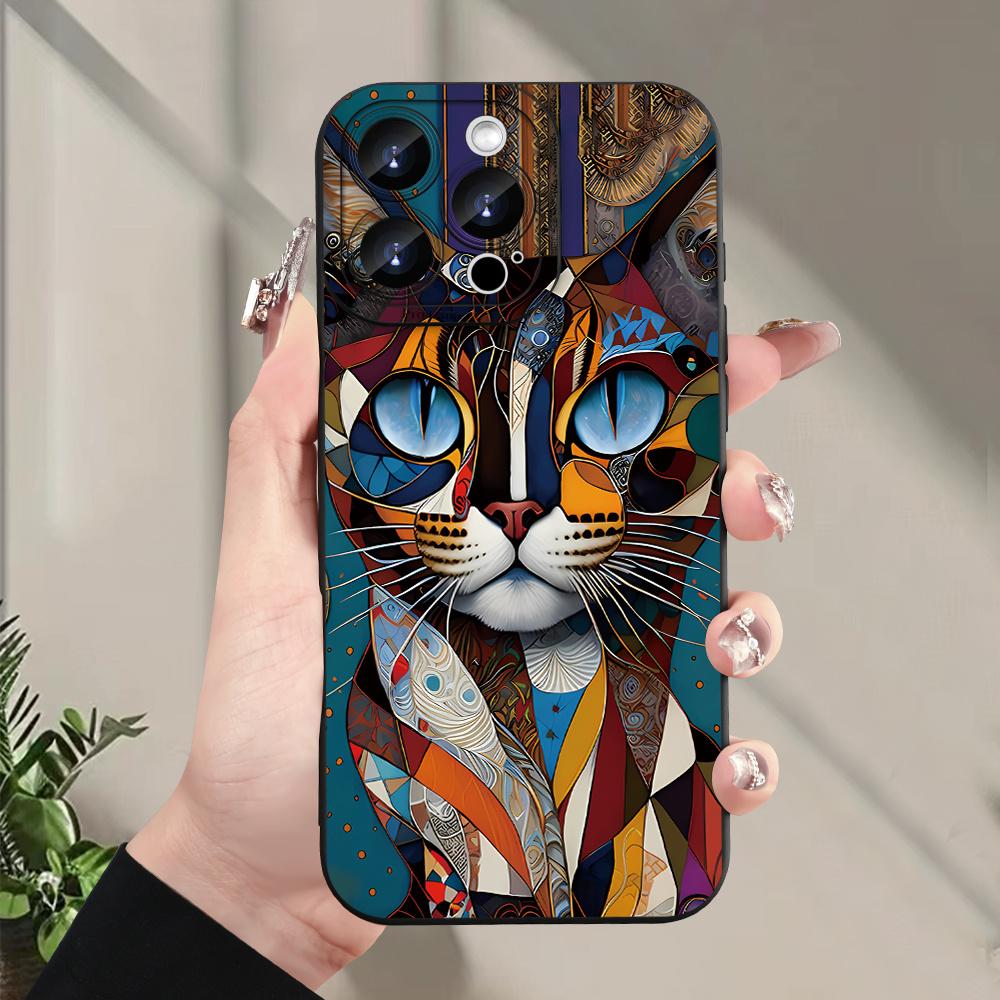 Креативный чехол для мобильного телефона с рисунком кошки, подходит для iPhone 17 16 15 14 13 12 11 Pro/ Max /Plus, противоударный и защищающий от падений