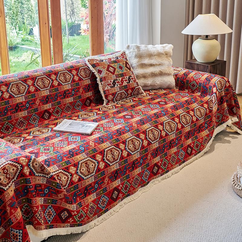 Бохо Ретро Чехол на диван Хлопково-льняная ткань Противоскользящий и Грязеотталкивающий Всесезонный Защита от царапин Цельный Чехол на диван Плед