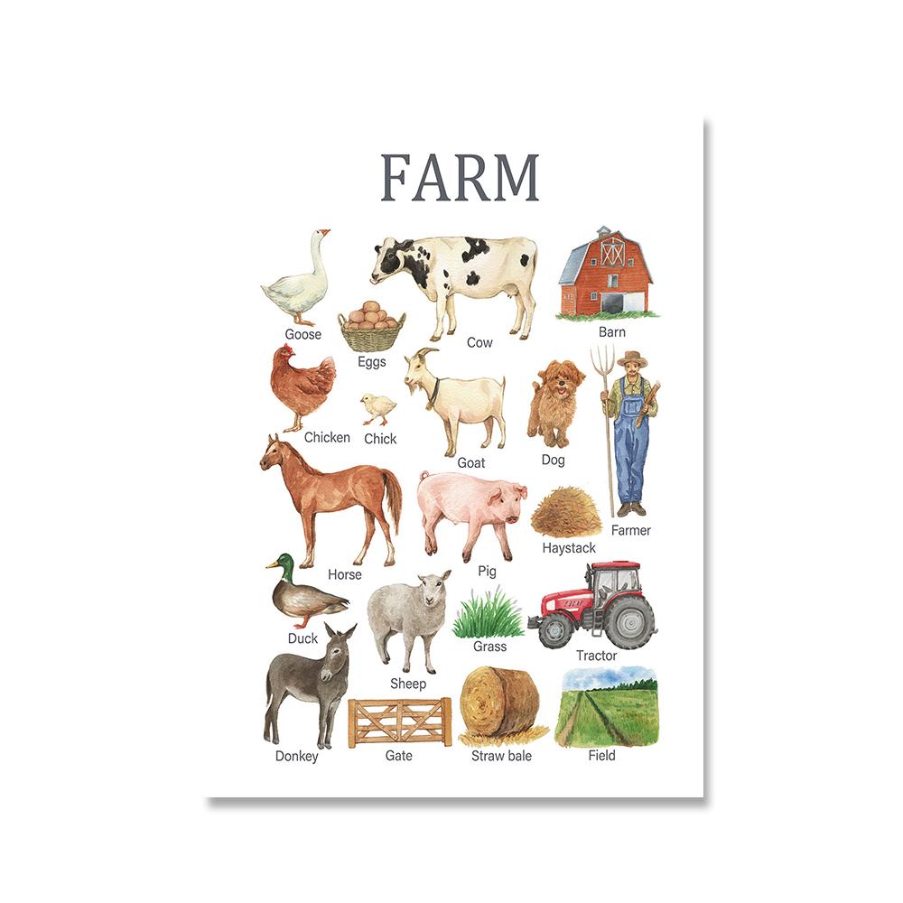 Акварельные образовательные овощи фрукты ферма диаграмма плакаты обучение дошкольное настенное искусство холст картины для декора детской
