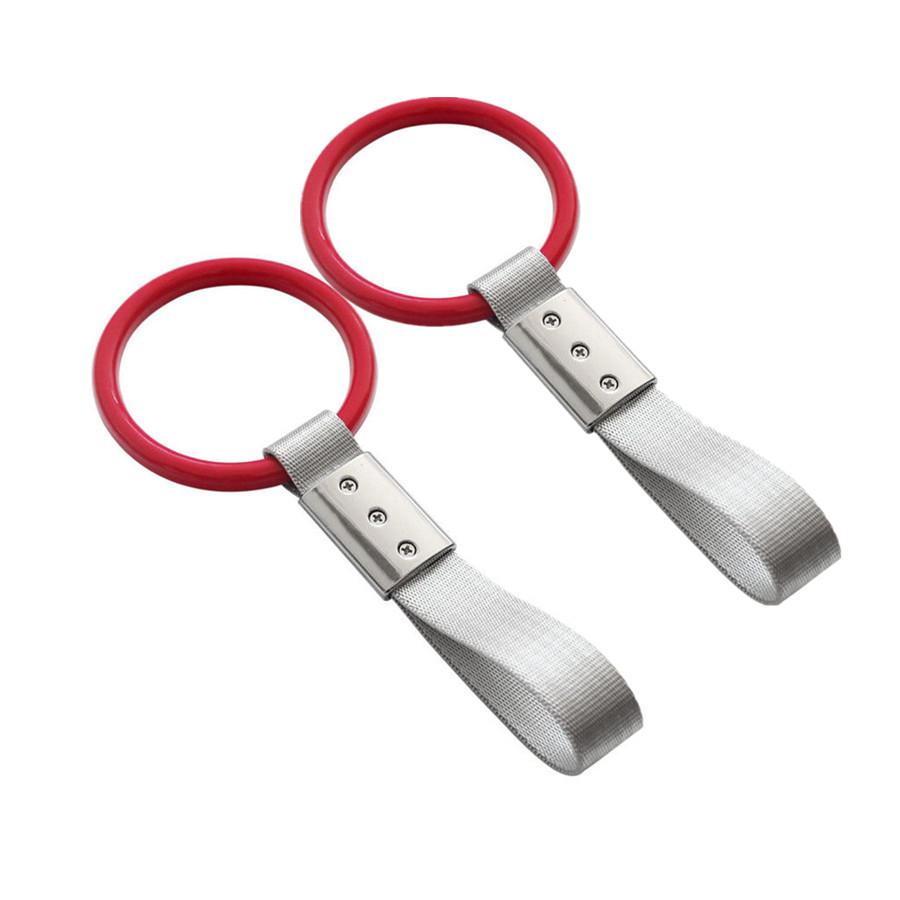 2x Universal Red Car Tow Rope Belt Ring Inner Grip Hand Grip Decoration