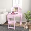 Kids Dressing Table Sets with Stool and Tri-Fold Mirror, Drawer for Playroom, Bedroom - Pink