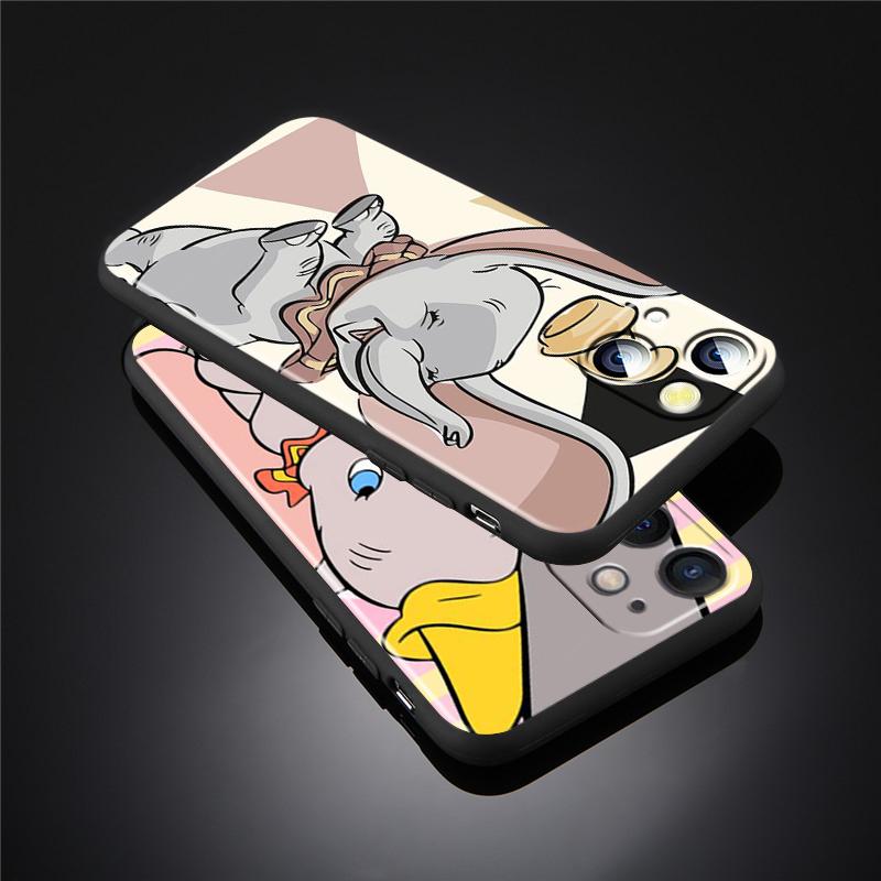 Cute Dumbo Cartoon For iPhone 15 14 13 12 11 XS XR X 8 7 SE Pro Max Plus Mini Black Cover Phone Case