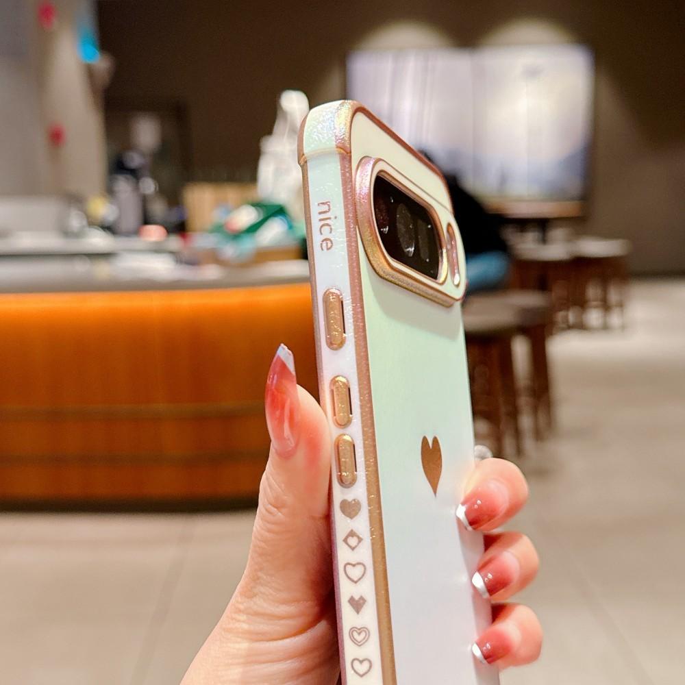 Электроplated Боковая сторона Сердце Чехол для телефона Для Google Pixel 9 Pro XL 9Pro 9ProXL 8 Pro 8A 7A 9A Силиконовая крышка С хрустальной цепочкой