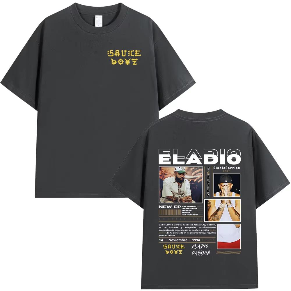 Eladio Carrion Sauce Boyz Album Graphic Tshirts Men Women Clothing Fashion Hip Hop T Shirts Casual Cotton Short Sleeve Tshirts
