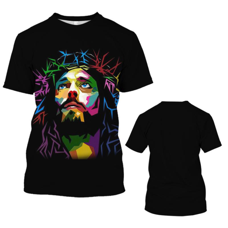 Fashion Jesus 3D Print T Shirt For Men Street Trend Short Sleeves Top Summer Oversized T-Shirt Clothes Casual O-neck Sweatshirt