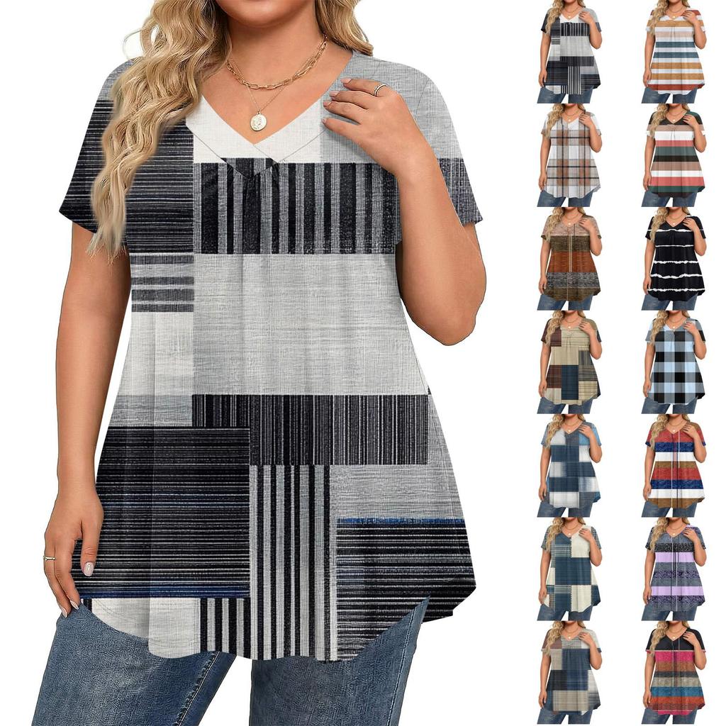 Женская модная повседневная свободная блузка большого размера с коротким рукавом, элегантная с V-образным вырезом, для работы