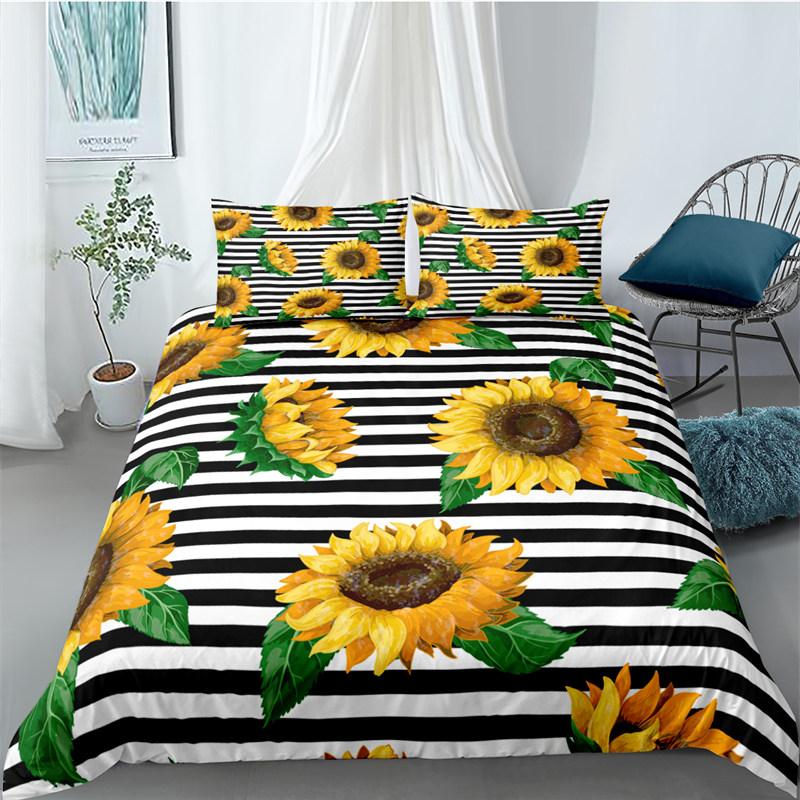 Пододеяльник подсолнух Желтый Цветочная коллекция постельного белья Односпальный King Микрофибра Фермерский Зеленые Листья Цветочный пододеяльник с наволочкой