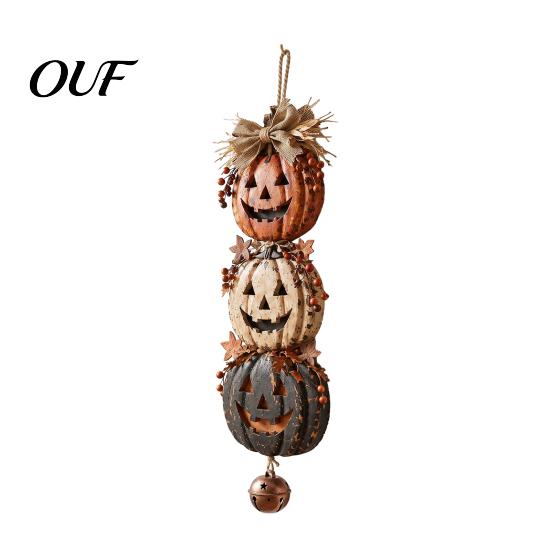 Thanksgiving Seasonal Embellishments Halloween Stacked Pumpkin Door Hanger, Vintage Jack?O?Lantern Wall Hanging Ornament, Maple Leaf Berry