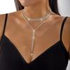 Fashion Full Rhinestone Long Tassel Choker Necklace for Women Multi-layer Y-shaped Collar Wedding Party Jewelry Neck Accessories