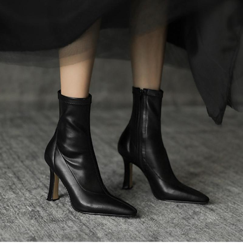 Autumn and Winter Footwear High-heeled Plus-size Comfortable Pointed Thin-heeled Short-sleeved Women's Boots.