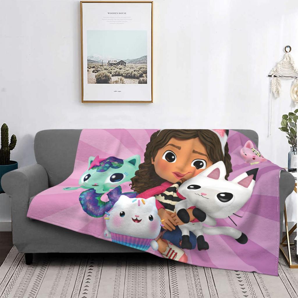 Gabbys Dollhouse Cartoon Blanket Velvet Summer Portable Super Warm Throw Blanket for Bedding Travel Bedspreads