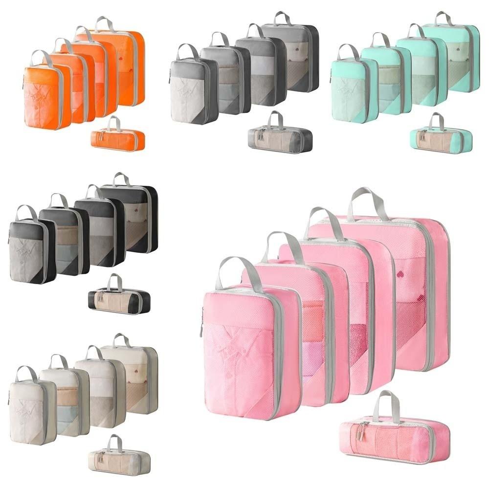 5Pcs Compression Luggage Organizer Packing Cubes Mesh Surface Clothes Storage Bag  Dormitory