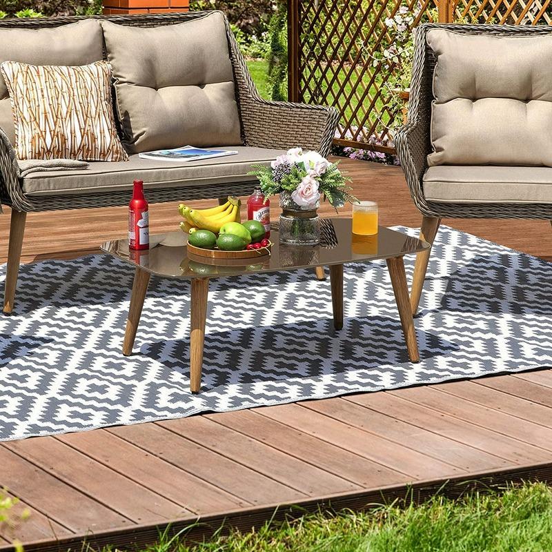 Уличные коврики для патио, двусторонний, легко очищаемый ковер для патио, портативный удобный тканый уличный ковер