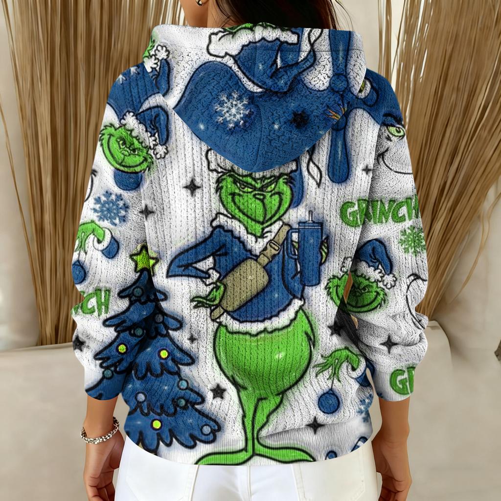 Women's Fashion Casual Christmas Print Pullover Long-Sleeve Hooded Sweatshirt