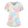 Women Working Uniform Smile Heart Print Cartoon Cat Dog Short Sleeve V-neck Tops Femme Blouse Nurse Work Wear Medical Uniforms