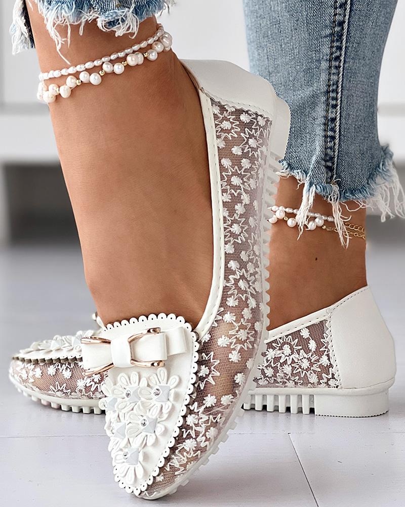 Floral Embroidery Bowknot Loafers Women Flower Sneakers Summer Breathable Solid Color Vulcanized Shoes Non-slip Chaussure Femmes