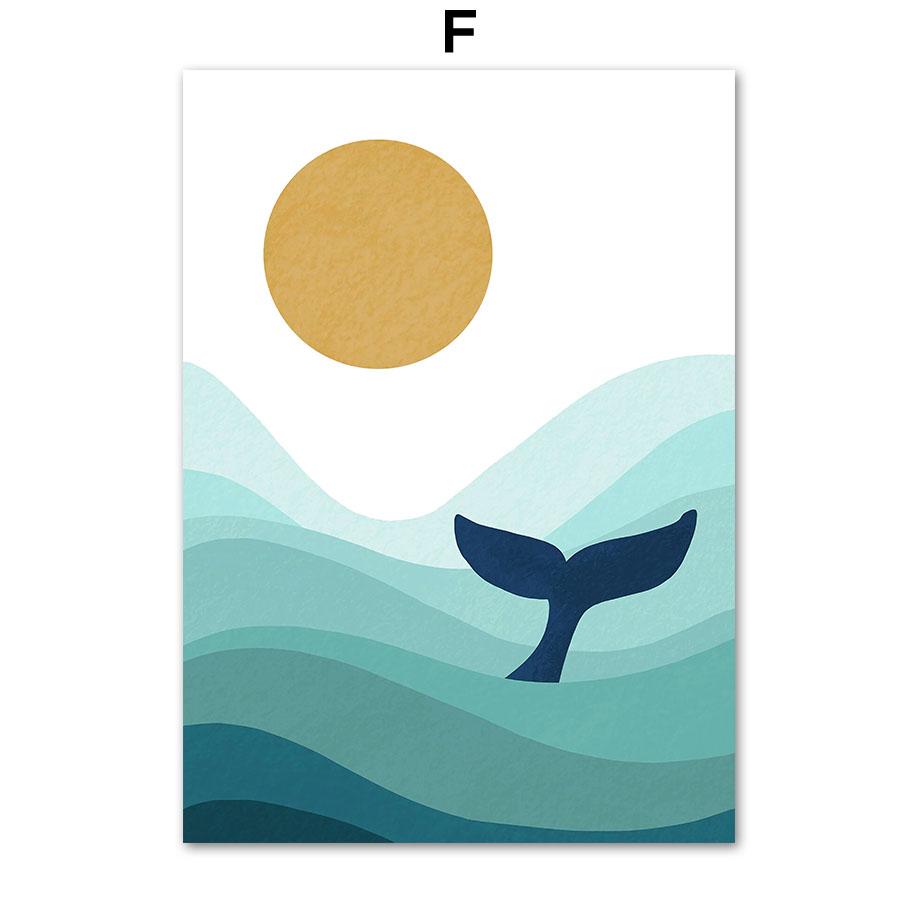 Синий Океан Рыба Кит Маяк Солнце Морская Детская Стена Книги по искусству Холст Картины Плакаты и принты Настенные Панно Декор Детской Комнаты