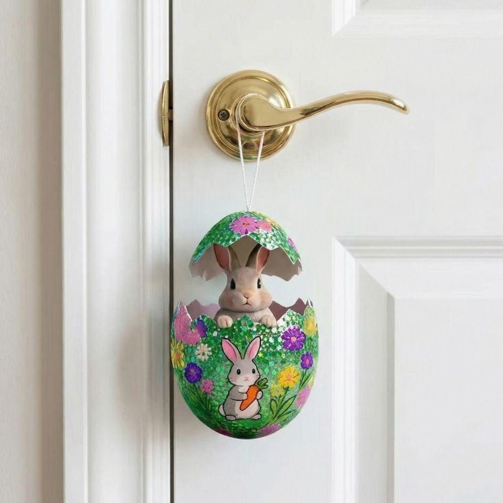 Creative 2D Easter Egg Decoration Cartoon Party Rabbit Easter Egg Pendant Wooden DIY Bunny Decor Lanyard Birthday Celebration