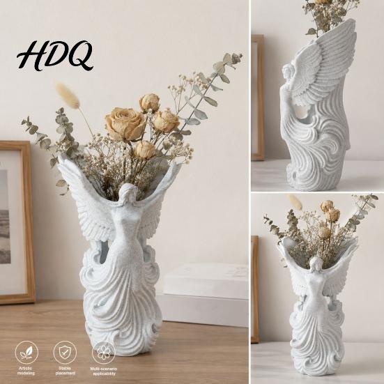 Настольный органайзер для женщин 3D-печатный ангел с крыльями, ваза и подставка для ручек, скульптура, держатель для крыльев, декор, многофункциональная ваза для сухих цветов, художественный