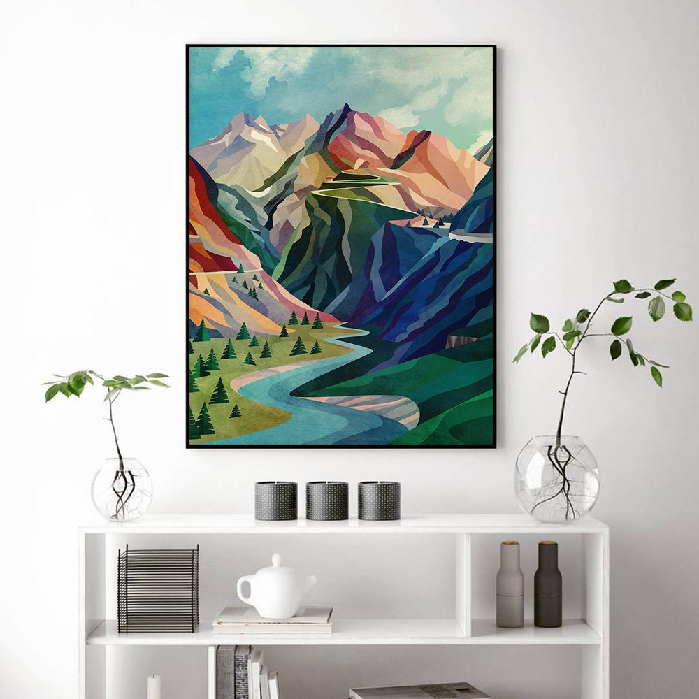 Абстрактный горный постер закат Велоспорт Холст Картина Скандинавская настенная живопись с принтом велосипедист подарки современная картина для декора гостиной
