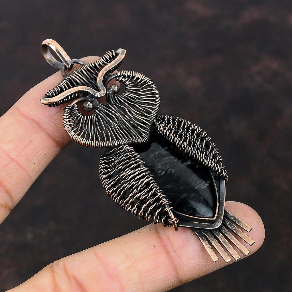 Подвеска из яшмы Пикассо, подвеска из драгоценного камня, обернутая медной проволокой, подвеска ручной работы в виде совы, ювелирные изделия из яшмы Пикассо, подарок на годовщину, ювелирные изделия из медной проволоки