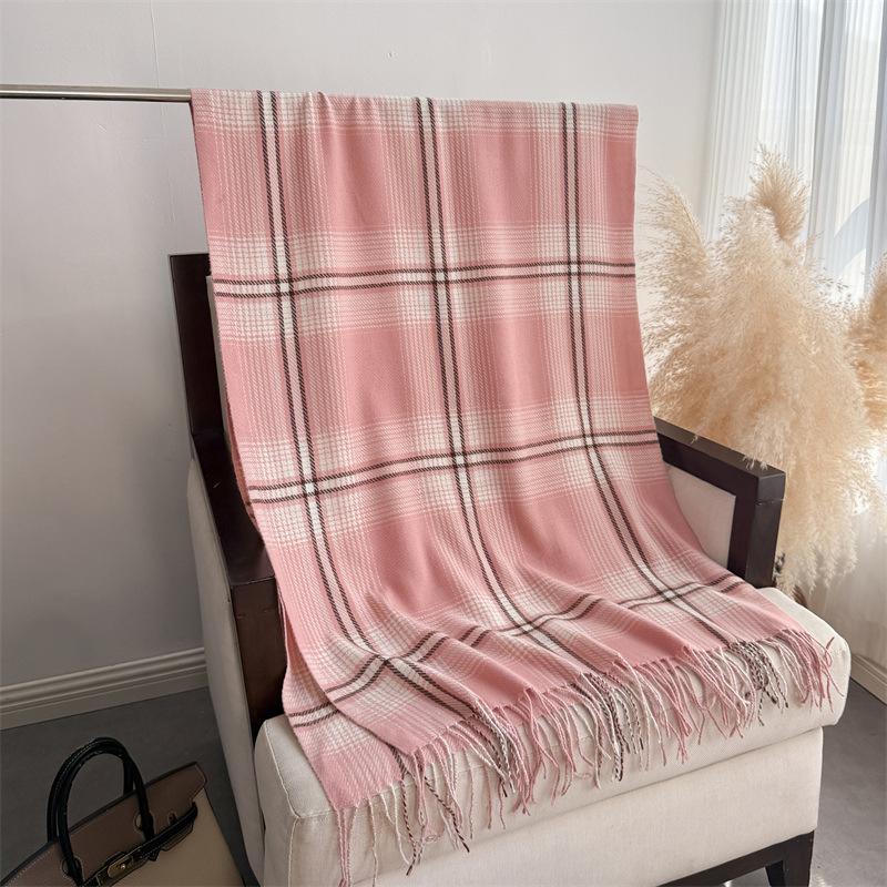 Korean version of the atmosphere plaid autumn and winter warm cold scarf shawl commuting versatile couple tassel imitation cashmere scarf