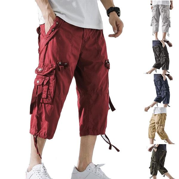 Летние мужские повседневные короткие брюки-карго 3/4 свободного покроя ниже колена, капри, брюки-карго, хлопок