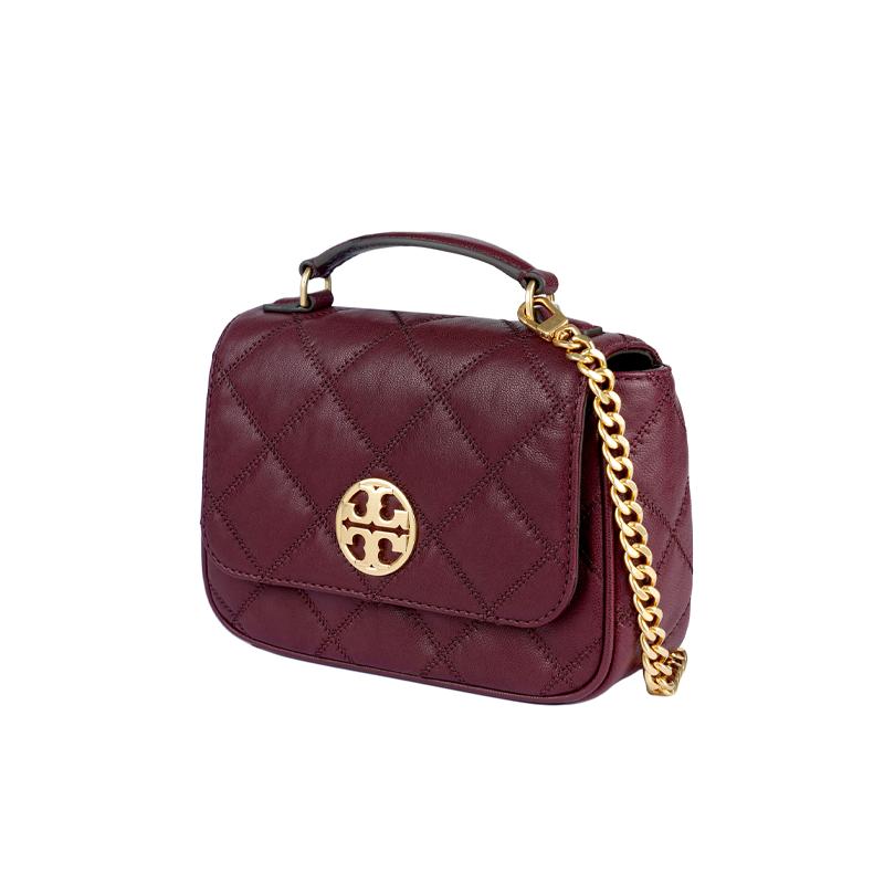 Tory Burch TB-Willa Chain Quilted Caviar Leather Messenger Bag Women bags Burgundy 87861-639