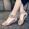 Fashion 2024 Summer New Versatile Rhinestone Sandals Women Bohemia Roman Back Zip Flat Zapatos Mujer 2024 Casual Beach Shoes Zapatos