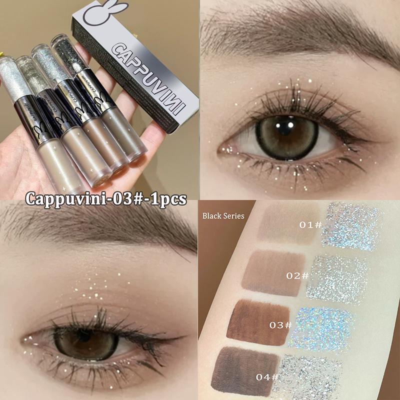 Жидкие тени для век Cool Black Series, перламутровая подводка для глаз, блестящие блестки, ручка шелкопряда, подсветка косметики для глаз, блестящий макияж